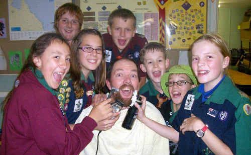 Scout leader Robert Pitt surrounded by (from left) Aislin Gosden, Lilly Pitt, James Downing, Callum Soutter, Joel Sheehan, Mitchell Pitt and Shannon Soutter. Scout leader Robert Pitt surrounded by (from left) Aislin Gosden, Lilly Pitt, James Downing, Callum Soutter, Joel Sheehan, Mitchell Pitt and Shannon Soutter.